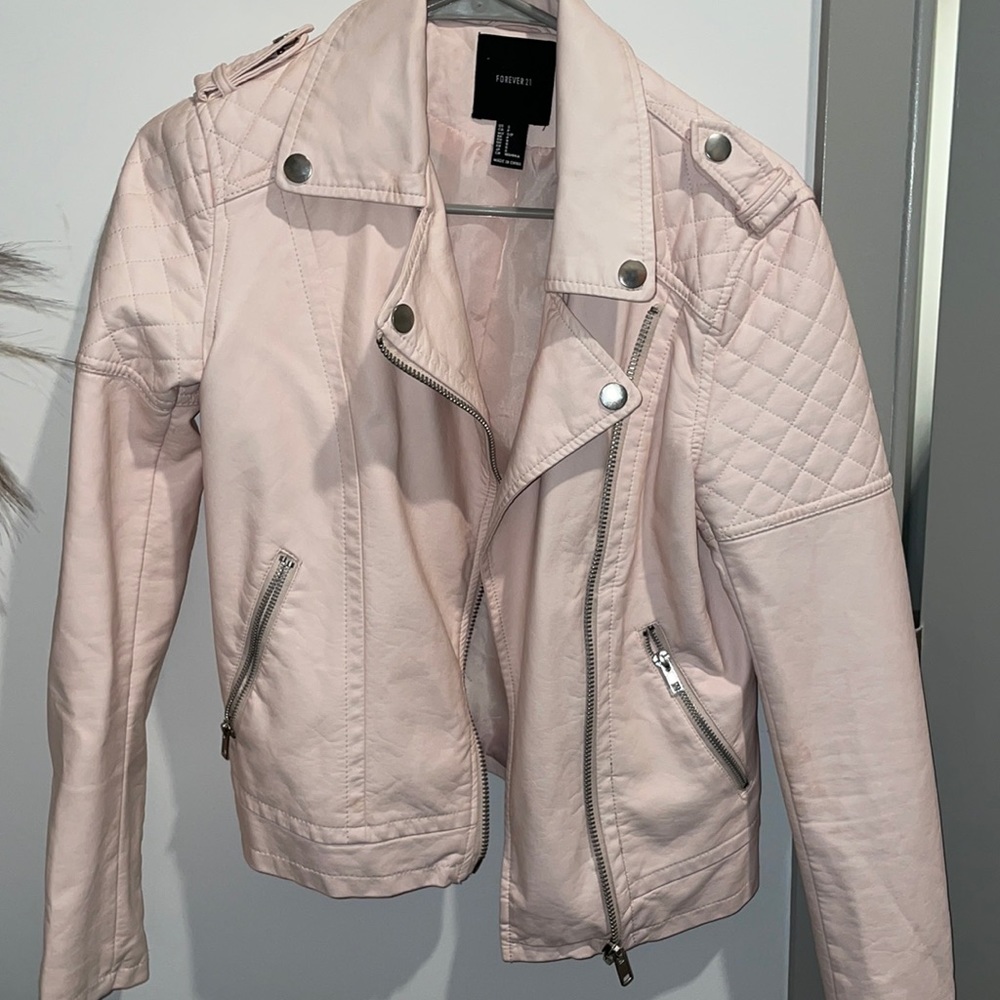 Light pink race faux leather jacket